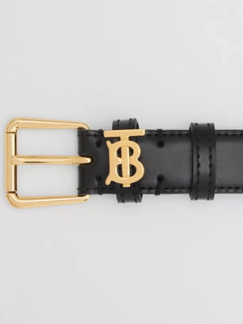 Burberry Black Leather Belt with Gold TB Logo Buckle